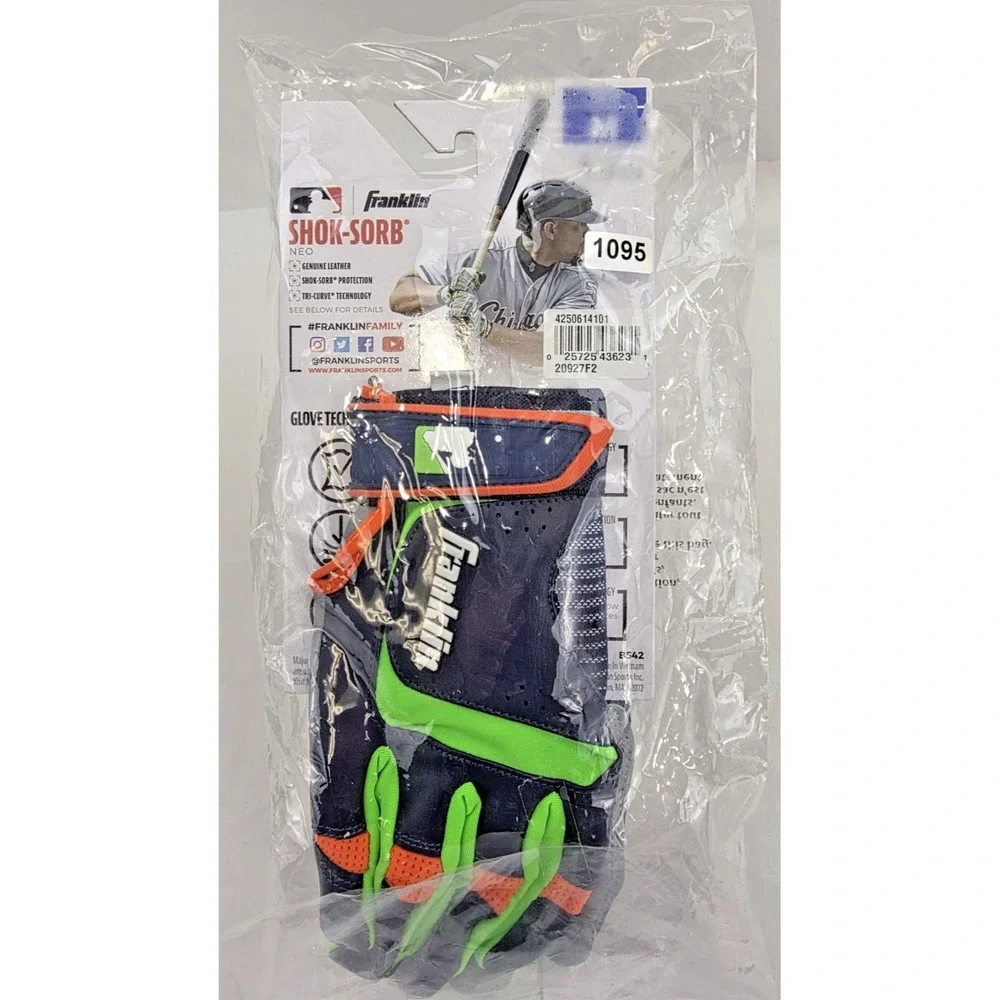 Franklin Shok-Sorb Neo Youth Baseball Batting Gloves RTLFT Size M Gray Navy Lime